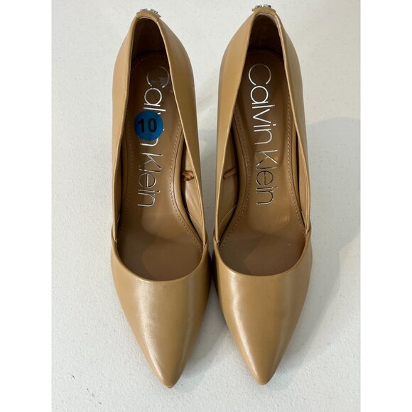 Calvin Klein Heels Womens 10 Shoes Pumps Faux Leather High Work Tan Nude Brown - Picture 2 of 15
